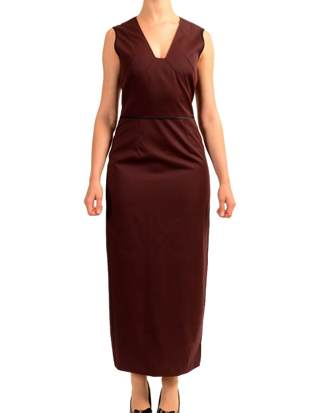 Hugo Boss Women's Drumialdan V-Neck Sleeveless 100% Wool Pencil Dress US S IT 40